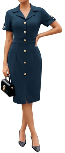 GRACE KARIN Women's Elegant Business Dress, Figure-Hugging Fit, Pencil Dress with Button Front