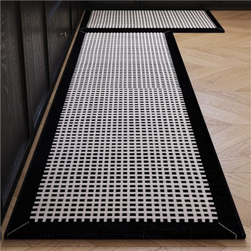 Generico Set tappetini da cucina, tappeto da pavimento antiscivolo su entrambi i lati, guida assorbente for lavello, ingresso e scale, lavabile in lavatrice, grigio(Schwarz,50x120cm)