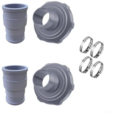 DAZZLEEX Pool-Staubsaugerschlauch-Adapter-Set für Intex Aufstellpools mit 4 Klemmen, graue PVC-Anschlüsse und Armaturen für Schwimmbadreinigung, Ersatzteile