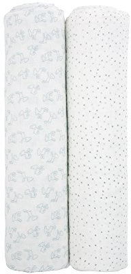 LÄSSIG Baby Pucktuch Spucktuch Muslin Mulltuch (2 Stk. 120 x 120 cm)/Heavenly Soft Swaddle XL Lela grau