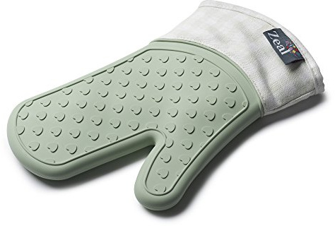 Zeal Silicone Heavy Duty Single Oven Mitt Glove Gingham, Sage Green (29 cm Long)