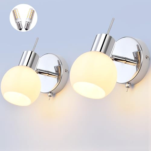 MantoLite LED Modern Wall Lamp 2 Pack Indoor Bedroom Wall Lights with Switch Wall Mounted Lighting Bedside Reading Lamp Living Room Corridor Stairs Wall Sconce (5W E14 LED Bulbs Included)