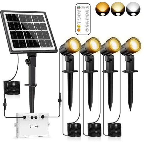 Linke Solar Spot Lights Outdoor Garden, 4 in 1 2700K/4000K/6500K Adjustable LED Solar Powered Spotlight IP66 Waterproof Landscape Spotlights Fence Lights for Yard Lawn Tree Statue