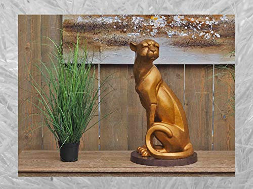 IDYL Bronsskulptur sittande jaguar | 59 x 33 x 33 cm | djurfigur av brons handgjord | trädgårdsskulptur eller heminredning | högkvalitativt hantverk | väderbeständig