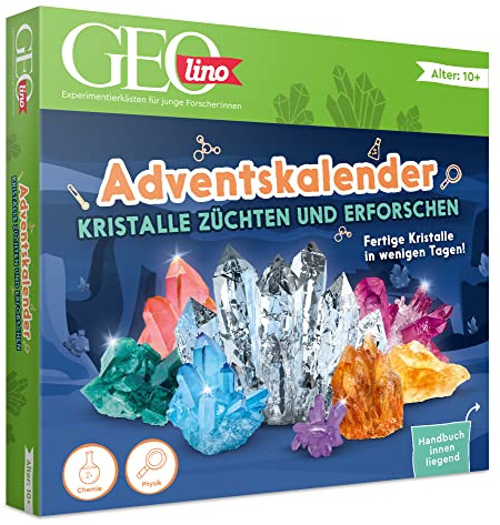 FRANZIS 67186 - GEOlino Adventskalender Kristalle züchten und erforschen, fertige Kristalle in 24 Tagen, zum Experimentieren, Erforschen und Entdecken, für Kinder ab 10 Jahren
