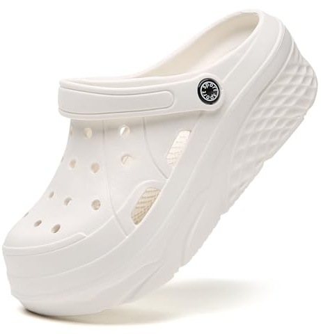 Women's Platform Clogs 2.36 in Hight Heels Mules Clogs Thick Sole Slides Slip On Platform Sandals White 36