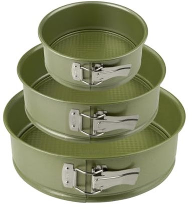 Zenker 9980950 Set 3 moules à manqué collection Green Vision, moule à manqué, moule à charnière, Moule rond vert éco-responsable anti-adhésif, ILAG, Cire de carnauba, Diamètres 20 cm + 24 cm + 26 cm