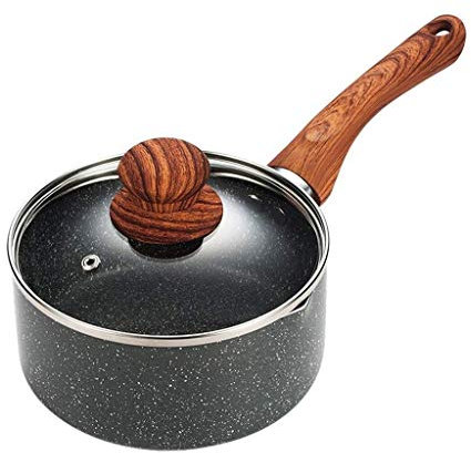 Mjölkgryta, Kassar Mjölkkastrull Non-Stick beläggning med lock Vintage Träkorn Bakelit Handtag (14 Cm)