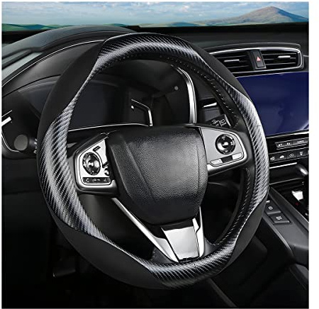 Moly Magnolia 15 Inch Car Steering Wheel Cover, Carbon Black