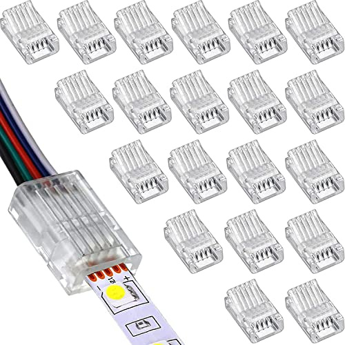 RUNCCI-YUN 20pcs Conector de Tira RGBW 5 Pin 10mm, Conector Rápido de Luz de Cinta LED Sin Soldadura para RGBW 5050 Strip 10mm Ancho
