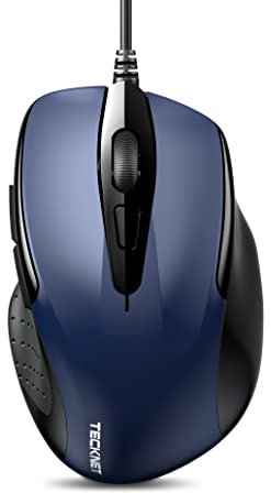TECKNET Mouse con cavo, Optical Business Mouse cablato ergonomico con 6 tasti, 2 livelli DPI regolabili, cavo USB 150 cm