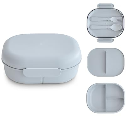 Mushie Lunchbox | Children's Lunch Box Snack Box for Kindergarten and School | Divider & Compartments with Lockable Lids | Includes 1x Set of Cutlery Fork and Spoon | (Cloud)