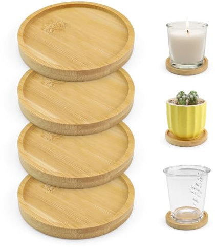Piatto per Candele, SPRHR 4 Pezzi Candeliere Rotondo, 8 CM Candela Sottobicchiere in Legno, Adatto per Bevande Calde e Fredde, Bicchieri da Vino, Piccoli Vasi da Fiori