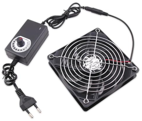 Aoreun Ventilateur 220V Ventilateur PC 120mm, Ventilateur AC 12V Double Roller Ball,Ventilateur de boîtier avec contrôleur de vitesse, Ventilateur Refroidissement pour PC/TV Box/AV Cabinet, 120x25mm