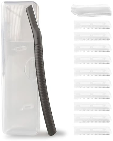Ruimooto Maquinilla de afeitar para cejas con 10 cuchillas de afeitar inoxidable, depiladora facial para mujeres, rostfreies metallmaterial, cortadora de cejas y pelo de melocotón, color negro