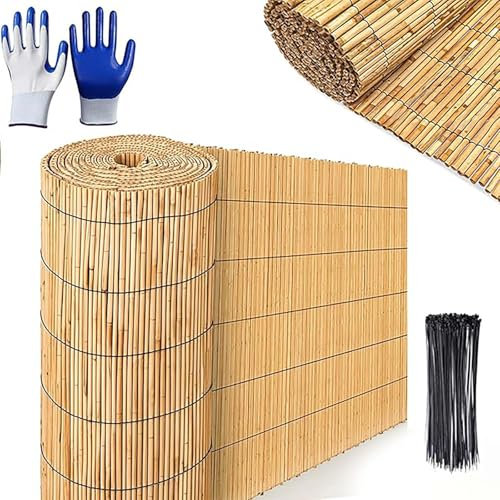Estera De Bambú Natural Impermeable, Pantalla De Caña De Jardín Cortavientos, Valla De Jardin De Caña Resistente, Cañizo De Bambu Fino Fino De Ocultación para Privacidad, Jardín, Patio(H180xL400cm/6.