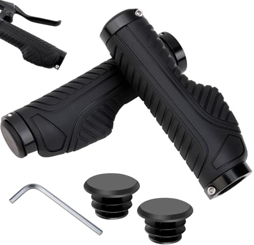 2PCS Bike Handlebar Grips 140mm, Professional Mountain Bicycle Grips with Aluminum Lock Premium Anti-Slip Soft Rubber for 22.2mm for MTB BMX Mountain Road Bike E-Bike City Allen Wrench Come With