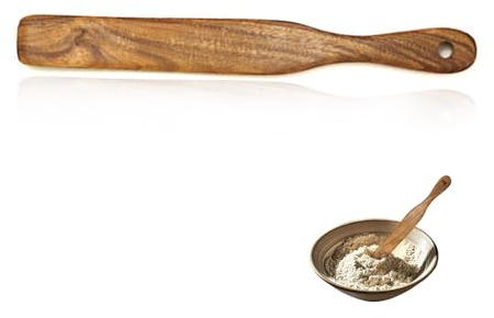 11 Inch Teak Wooden Spatula for Sourdough Starter Mixing - TRACOMPAN Skinny Baking Utensil with Flat Edge | Dough Stirring Stick & Blender Scraper for Bread Making