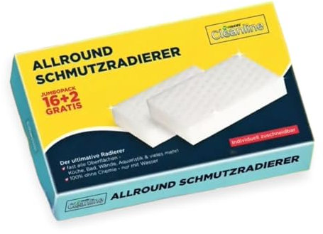 HULKIES Cleanline Premium Melamin Schmutzradierer Jumbo-Pack (16+2 GRATIS) Profi Zauberschwamm für Küche & Bad, CHEMIEFREI, zuschneidbar, extra Starke Qualität