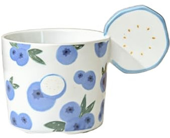Zeyeo Tasse En Céramique De 500 Ml Avec Motif De Fruits Pour Café Au Lait, Jus Et Jus De Fruits, Polyvalente Et Pratique Au Quotidien(Blueberry)