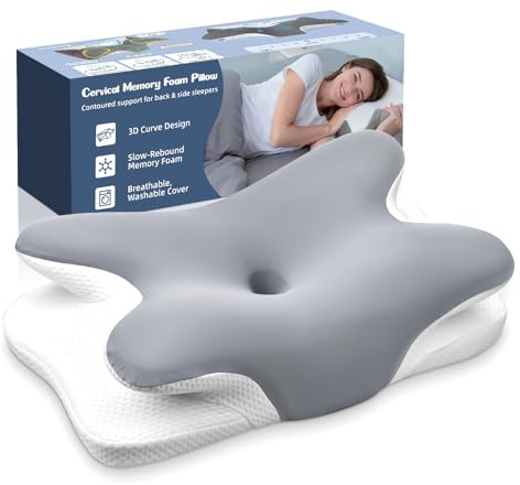 JEDWKFA Cuscino Cervicale per Dormire, Cuscino Ergonomico Cervicale, Cuscino Memory Foam, Orthosleep per Dolori al Collo e alle Spalle, per Dormitori Laterali, Supini e Proni