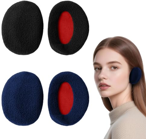 HAGOT 2 Pares Orejeras Sin Banda, Orejeras Invierno Calentadores Hombres Y Mujeres, Orejera Frio Forradas con Polar Para Exteriores, Negro + Azul marino