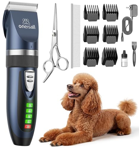 Oneisall Tondeuse à Chiens Silencieuse, Batterie 2000mAh Autonomie 4h, Tondeuse Pour Chien et Chat Poils Denses, Rasoir Animal Coupe Poils Longs (Bleu)