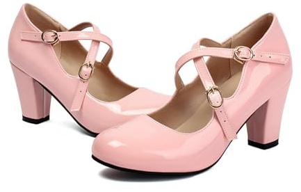 Dirndl - Scarpe da donna per costume tradizionale bavarese, con tacco, scarpe da sposa, tacco alto, stile vintage, con cinghia, per Oktoberfest