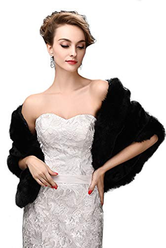 Jovono Frauen Braut Hochzeit Kunstpelz Schal Wrap Braut Pelz Schal Stola Fur Wraps und Tücher für Frauen (Schwarz)