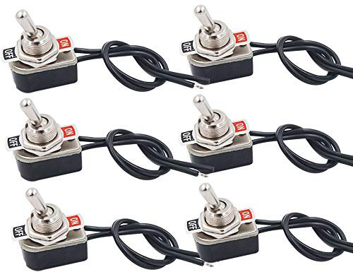 Senven 6pcs professionnel Interrupteur à bascule, avec interrupteur à bascule en métal précâblé SPST à 2 positions ON-OFF 2 broches pour voitures, camions et navires - 3A 250VAC / 6A 125VAC