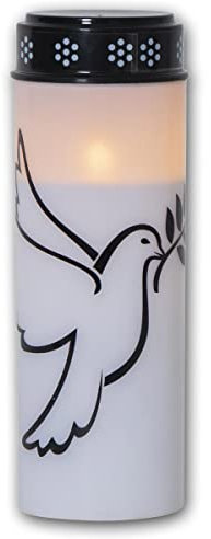 Luce tombale a LED colomba, altezza 21cm, batteria e timer, sfarfallio, bianco caldo, per interni ed esterni