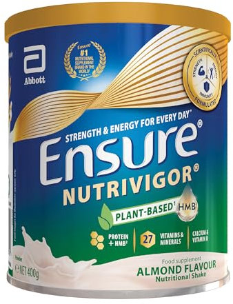 Ensure NutriVigor Nutritional Shake – Almond Flavour – 400g – Food Supplement with Protein, HMB & 27 Vitamins & Minerals – Supports Strength, Energy & Immunity – With Vitamin D, C & B