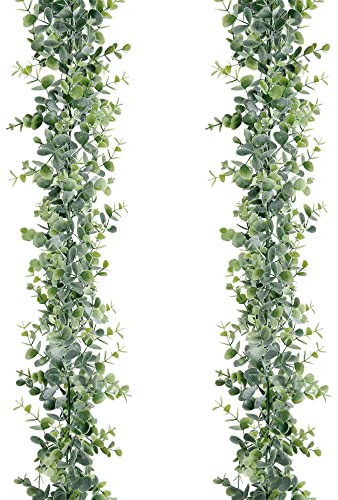 Sggvecsy Artificial Eucalyptus Garland 2 Pack Fake Eucalyptus Greenery Garland Faux Hanging Plants Artificial Vines, 6 Feet/Strand for Wedding Backdrop Arch Wall Table Party Outdoor Festival Decor