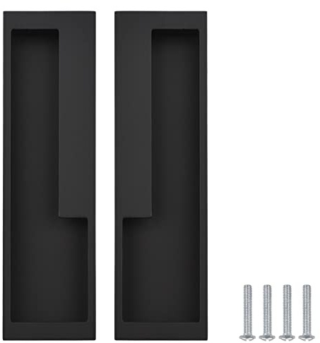 MOROBOR Lot de 2 poignées de porte coulissante encastrées en alliage d'aluminium, 20 cm, modernes et simples pour tiroir de grange, placard, armoire/noir mat
