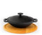 Servierpfanne 14 cm aus Gusseisen emailliert Wok-Pfanne mit Holzbrett Bratpfanne mit Ständer, für Fajitas, BBQ, Omelette, Tapas und Desserts Gusswok mit Holzuntersetzer