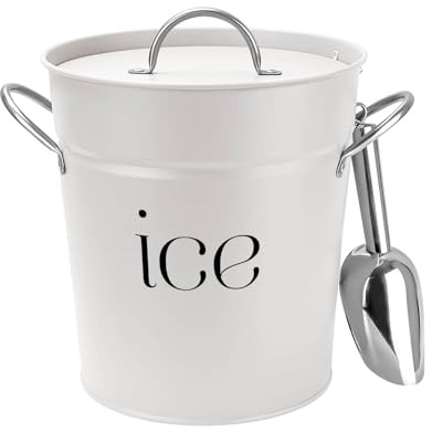 3Qt White Galvanized Ice Bucket with Lid, Scoop & Handles - Ideal for Cocktails, Parties, BBQs, Wine & Champagne. Double-Layer Insulated Outer & Galvanized Inner Layer, Perfect for Home & Outdoor Use