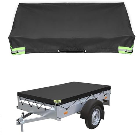 MENAYODA Anhängerplane Flachplane 207x114x10cm, PVC + 420D Oxford Wasserdicht & Reißfeste Anhängerabdeckung mit Planenseil & Reflexstreifen Ösen für Stema BÖckmann PKW Hänger 750 kg (Schwarz)