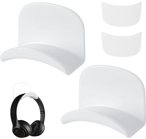 AmkWood 2 stycken universellt headset hållare bord, multifunktionella hörlurar hängare för skrivbordet, väggfäste hållare för flera enheter, skrivbord, vägg, bord, spelhörlurar (vit)