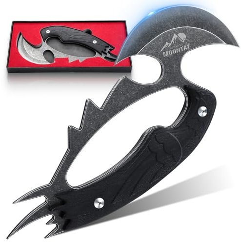 Moontay Outdoor Messer Survival aus D2 Edelstahl Jagdmesser Feststehende Klinge Jagdmesser mit Full Tang G10 Griff Scharf Survival Messer für Wandern Bushcraft Camping Geschenk für Männer