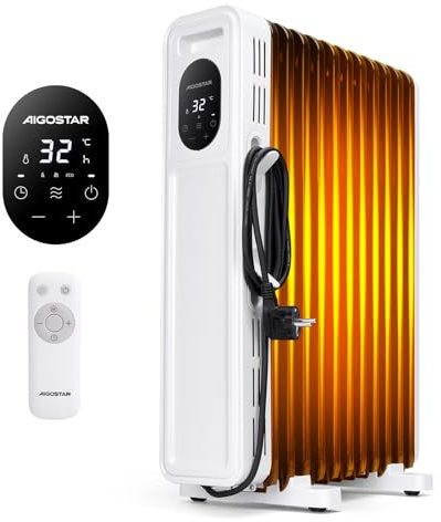 Aigostar Radiatore ad Olio 2300W, 11 Elementi Riscaldatore Elettrico Portatile, 3 Livelli di Calore, Modalità ECO, Timer 24H, Touch screen digitale, Telecomando, Hyperheat, Protezione Multipla, 55 mq