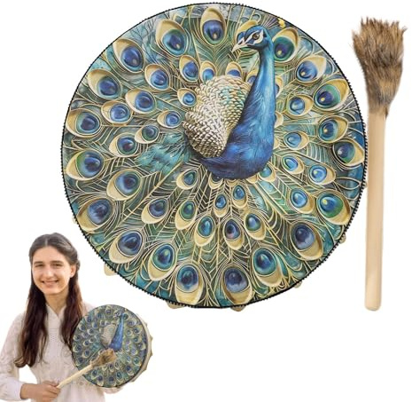 Shaman Handtrumma, meditationstrumma handtrumma | sibirisk trumma fågelmönster, 25 cm andligt instrument för andlig musik, reflektionsmeditation