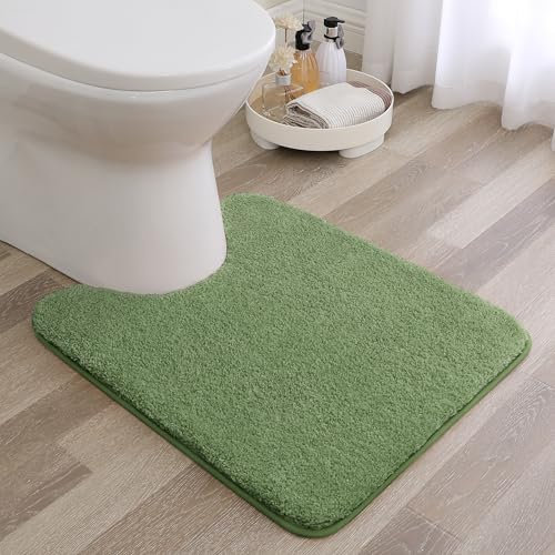 Non Slip Toilet Mat Threefold Lifespan Pedestal Mat for Toilet Super Soft Absorbent Bathroom Toilet Rug Fluffy High Resilience Bath Rug Carpet, Resist Sinking Flattening - 50 x 60cm U Shape (Green)