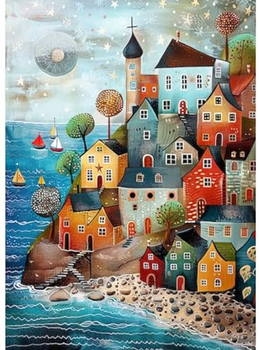 MAXBYE DIY Art Diamond Painting Buntes Haus, 5D Diamond Painting Stitch Abstrakte Landschaft Erwachsene Kits, Full DIY Diamant Art Kunst Malerei Stickerei Set Kreuzstich für Anfänger 30x40 cm
