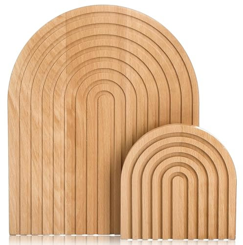 Cnwinu 2er Set Boho Regenbogen Holz,Dekoratives Holzschneidebrett,Boho Deko,Brotschneidebrett,Kiefernholz Holzbrett Wandregal Fotoregal,Tischdeko,Holzbrett Küche,Zimmer Deko