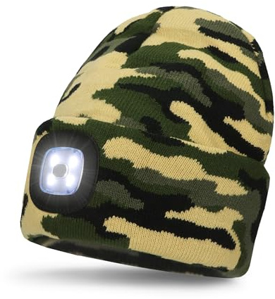 FUZZIO LED Luminoso Gorro Sombrero, USB Recargable 4 LED Gorras para Correr Super Brillante Impermeable Luz Invierno Cálido Regalos para Hombre y Mujer