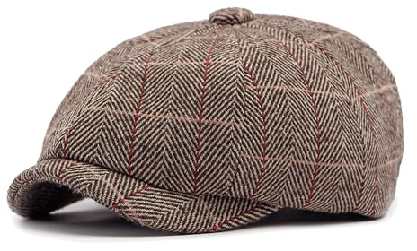 besbomig Schirmmütze Herren Tweed Flachkappe, 8-teilige Bäckerjungenmütze, Barret Schiebermütze Gatsby Newsboy Stil Baskenmützen, Frühling Herbst Winter, 56-59cm, Kaffee