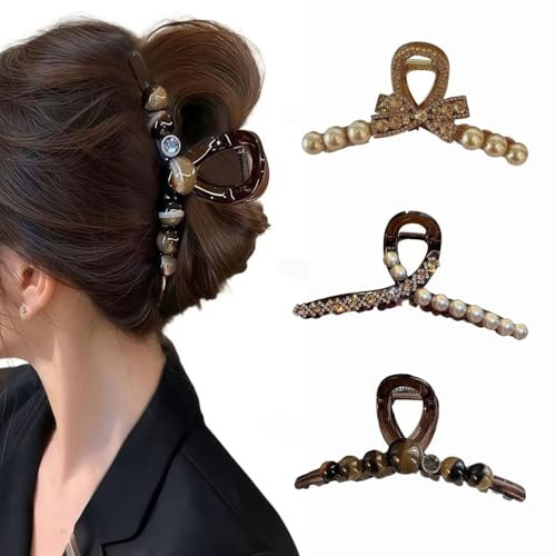 Mollette per Capelli Donna con Perle,3 PCS Forcine Eleganti Nero,per Capelli Lunghi,Corti,Spessim,Fini,Accessori Capelli Resistente e Antiscivolo,Ideale per Ufficio,Feste o Regalo