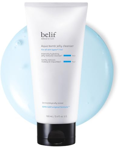 belif Aqua Bomb Jelly Cleanser – Delicato detergente viso con formula da gel a schiuma, idrata e leviga la pelle, per tutti, K-Beauty (160ml)