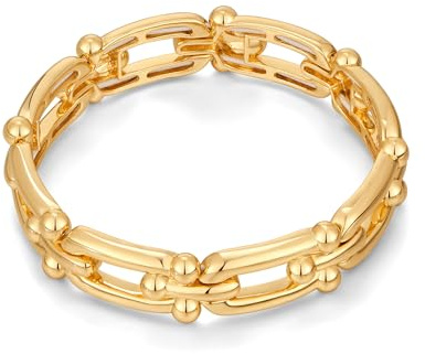 HUAYUNFANG Chunky Gold Stretch Chain Bracelet for Women Adjustable Elastic Double Beaded Bracelet Bold Statement Bangle Jewelry