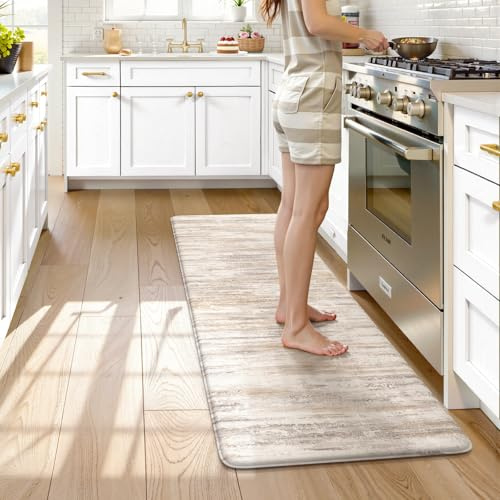 KIMODE Anti-Ermüdungsmatten für Küchenboden, Bauernhaus-Küchenläufer, Teppiche, 61 x 150 cm, rutschfeste Küchenmatten für Boden, gepolsterte Küchenbodenmatten, hellbraune Teppiche für Küche, Boden
